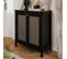 Buffet Noir 2 Portes Effet Bois Avec Cannage Métal - L80 X H90 Cm