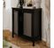 Buffet Noir 2 Portes Effet Bois Avec Cannage Métal - L80 X H90 Cm