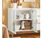 Buffet Bas, Commode Armoire De Rangement, Buffet Bahut, 3 Tiroirs Et 2 Portes Vitrées, Blanc,fsb86-w