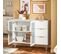 Buffet Bas, Commode Armoire De Rangement, Buffet Bahut, 3 Tiroirs Et 2 Portes Vitrées, Blanc,fsb86-w