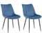 Lot De 2 Chaises De Salle À Manger Rahden En Velours Avec Piètement En Métal Noir Bleu