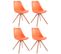 Lot De 4 Chaises De Salle À Manger Toulouse Similicuir Pieds Carrés Bois Orange/nature