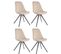 Lot De 4 Chaises De Salle À Manger Toulouse Velours Pieds Ronds Bois Crème/gris