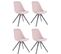 Lot De 4 Chaises De Salle À Manger Toulouse Velours Pieds Ronds Bois Rose/gris