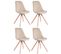 Lot De 4 Chaises De Salle À Manger Toulouse Velours Pieds Ronds Bois Crème/nature