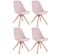 Lot De 4 Chaises De Salle À Manger Toulouse Velours Pieds Carrés Bois Rose/nature