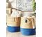 Lot De 2 Paniers En Jute Beige Et Bleu Marine Gajar