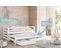 Lit Simple 90x200 + Gigogne 90x190, 2 Matelas, 2 Tiroirs, Protection. Bois Blanc. Lene