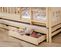 Lit Mezzanine 90x200 + Lit Gigogne, 2 Tiroirs, 3 Matelas, Divisible En 3 Lits. Bois Naturel Ebba