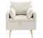 Fauteuil Velours Blanc Avec 1 Coussin + 2 Oreillers D'accoudoirs +Espace de Rangement+Pieds en Métal