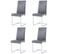 Lot De 4 Chaises Avec Structure En Métal Argenté, Assise Et Dossier En Pu Gris