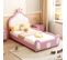 Lit Enfant 90x200cm Tête De Lit Avec Moulure Couronnée Pu Rose