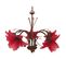 Lustre 5 Bras Métal Marron Or Verre Rouge 80 Cm..