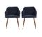 Lot De 2 Chaises Scandinaves Tissu Bleu Avec Accoudoirs Pied Bois 53x54x75cm