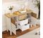 Buffet Commode Blanc Et Bois Avec Portes Et Tiroirs 120x40x80cm