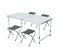 Table De Camping Blanche Avec 4 Chaises Pliantes Grises, Dimensions : L120 X P60 X H70 Cm