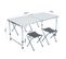 Table De Camping Blanche Avec 4 Chaises Pliantes Grises, Dimensions : L120 X P60 X H70 Cm