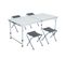 Table De Camping Blanche Avec 4 Chaises Pliantes Grises, Dimensions : L120 X P60 X H70 Cm