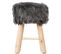 Tabouret En Pin Et Polyester, Imitation Fourrure Grise - Dim : L.30 X L.30 X H.42 Cm