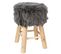 Tabouret En Pin Et Polyester, Imitation Fourrure Grise - Dim : L.30 X L.30 X H.42 Cm