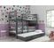 Lit Superposé Eryk 3 Places En 160x80 Avec Matelas Et Sommiers En Gris+gris