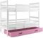 Lit Superposé Eryk 190x80 Avec Matelas Sommiers Et Tiroir En Blanc+rose