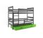 Lit Superposé Eryk 190x80 Avec Matelas Sommiers Et Tiroir En Gris+vert