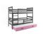 Lit Superposé Eryk 3 Places En 160x80 Avec Matelas Et Sommiers En Gris+rose