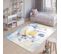 Tapis Enfant Bébé Bleu Jaune Gris Château Fin Doux 120x170 cm Emma