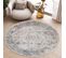 Valley Rond Tapis Poil Court Vintage Beige Gris Clair 80x80cm