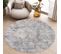 Valley Rond Tapis Poil Court Vintage Beige Gris Clair 80x80cm