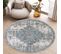 Valley Rond Tapis Poil Court Vintage Beige Gris Clair 80x80cm