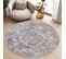 Valley Rond Tapis Poil Court Vintage Beige Gris Clair 100x100cm