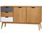 Buffet En Pin Massif Blanc Et Gris, Meuble De Rangement Coloris Naturel - L. 140 X P. 40 X H. 80 Cm