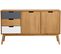 Buffet En Pin Massif Blanc Et Gris, Meuble De Rangement Coloris Naturel - L. 140 X P. 40 X H. 80 Cm