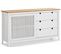 Buffet Bas En Pin Massif Décor Ciré Chêne Et Blanc, Meuble De Rangement - L. 150 X P. 40 X H. 80 Cm