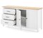 Buffet En Pin Massif Décor Ciré Chêne Et Blanc, Meuble De Rangement - L. 150 X P. 40 X H. 80 Cm