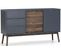 Buffet En Pin Massif/mdf Décor Ciré Gris Anthracite, Meuble De Rangement - L. 140 X P. 40 X H. 80 Cm