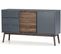 Buffet En Pin Massif/mdf Décor Ciré Gris Anthracite, Meuble De Rangement - L. 140 X P. 40 X H. 80 Cm