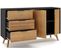 Buffet En Pin Massif Décor Ciré Naturel Et Noir, Meuble De Rangement - L. 140 X P. 40 X H. 80 Cm