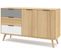 Buffet En Pin Massif Chêne Blanc Et Gris, Meuble De Rangement - L. 140 X P. 40 X H. 80 Cm