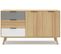 Buffet En Pin Massif Chêne Blanc Et Gris, Meuble De Rangement - L. 140 X P. 40 X H. 80 Cm