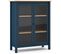 Vitrine En Pin Massif Chêne Et Bleu, Meuble De Rangement Avec 2 Portes - L. 90 X P. 40 X H. 110 Cm