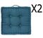 Lot De 2 Coussins De Sol En Coton, Coloris Bleu Canard - Dim : L 40 X L 40 X H 8 Cm