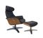 Fauteuil Et Pouf Relax Manuel - Cuir Et Chêne Naturel - Vega - Cuir Noir