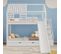 Lit Pour Enfant Avec Escalier Et Toboggan, Lit En Forme De Maison, Blanc, 90x200cm