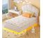 Lit D'enfant Rembourré 90x200 Cm, Avec Bande LED, Tête De Lit En Forme De Nuage, Velours, Beige