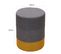 Pouf Rond Bois Tissu Jaune Gris 45x35x35