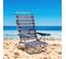 Chaise De Plage Lit Pliable   4 Positions Bleu Et Blanc Dossier Bas Avec Accoudoirs 81x62x86 Cm