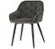 Chaise En Velours Gris Avec Accoudoirs Et Pieds Noirs.